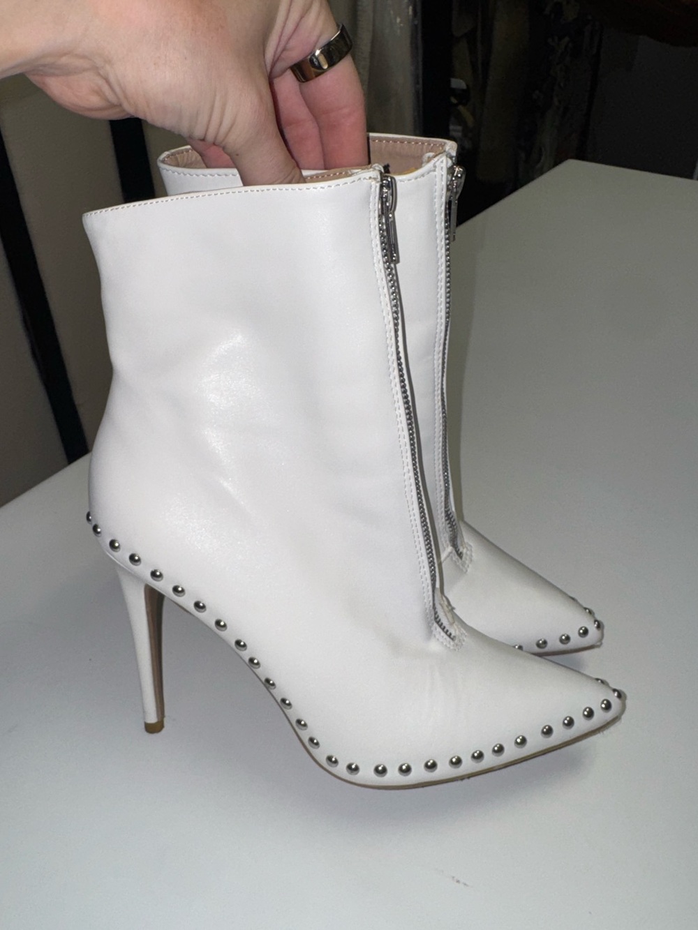 White Studded Ankle Booties